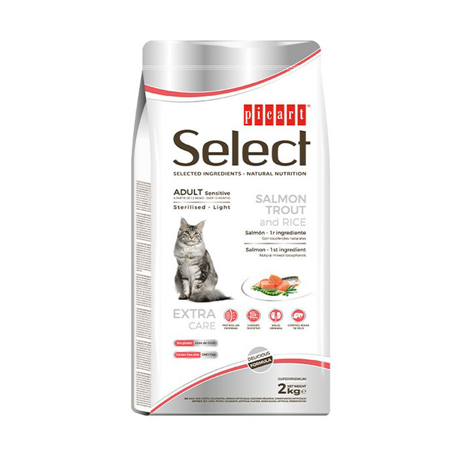 Picart Select Cat ADULT SENSITIVE Salmon, Trout and Rice STERILISED – LIGHT 8kg
