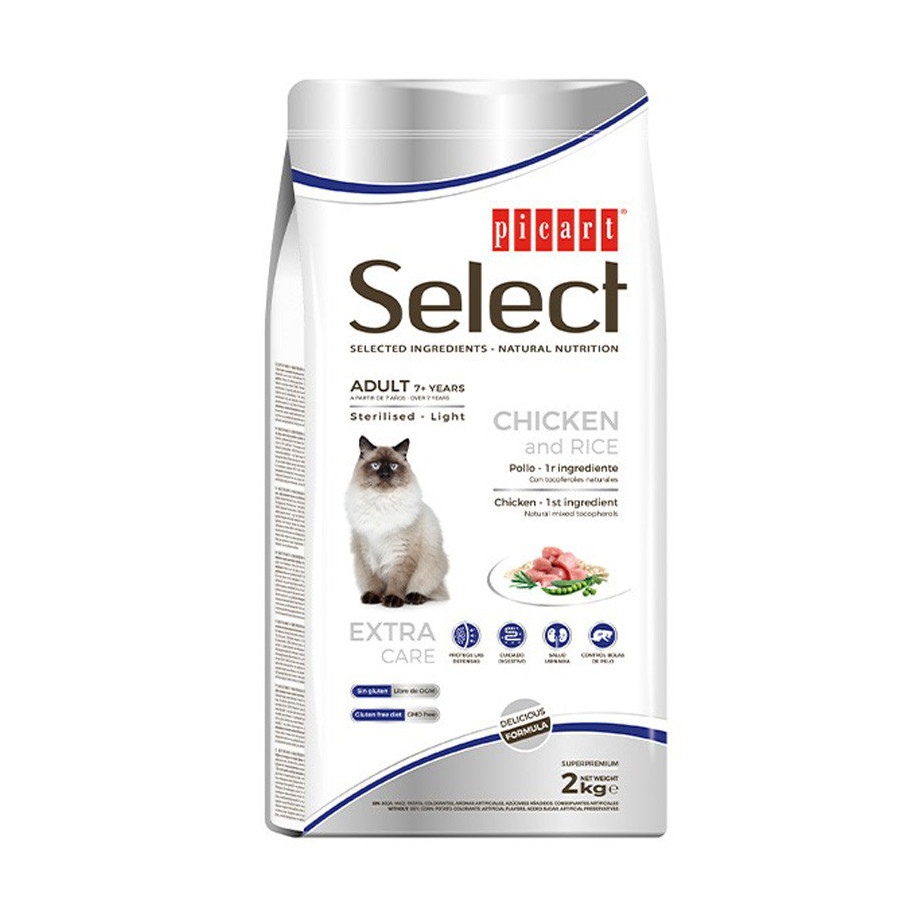 Picart Select Cat ADULT 7+ YEARS Chicken and Rice STERILISED – LIGHT 2kg